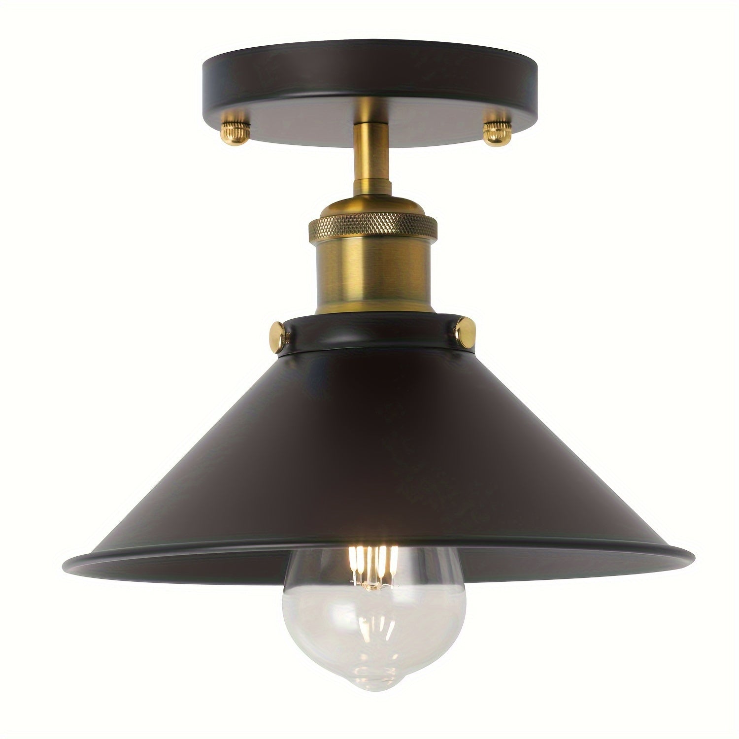 Luminária de Teto Industrial Preta Semi-Embutida | Lustre Pendente de Metal Vintage