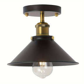 Luminária de Teto Industrial Preta Semi-Embutida | Lustre Pendente de Metal Vintage