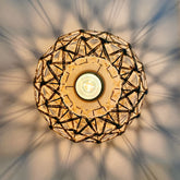 Bohemian Hemp Rope Ceiling Light | Handwoven Rustic Flush Mount Fixture