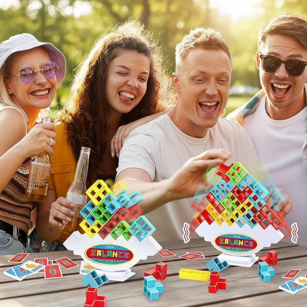 Jogo de Tabuleiro em Família de Empilhar Blocos Diversão para Todas as Idades