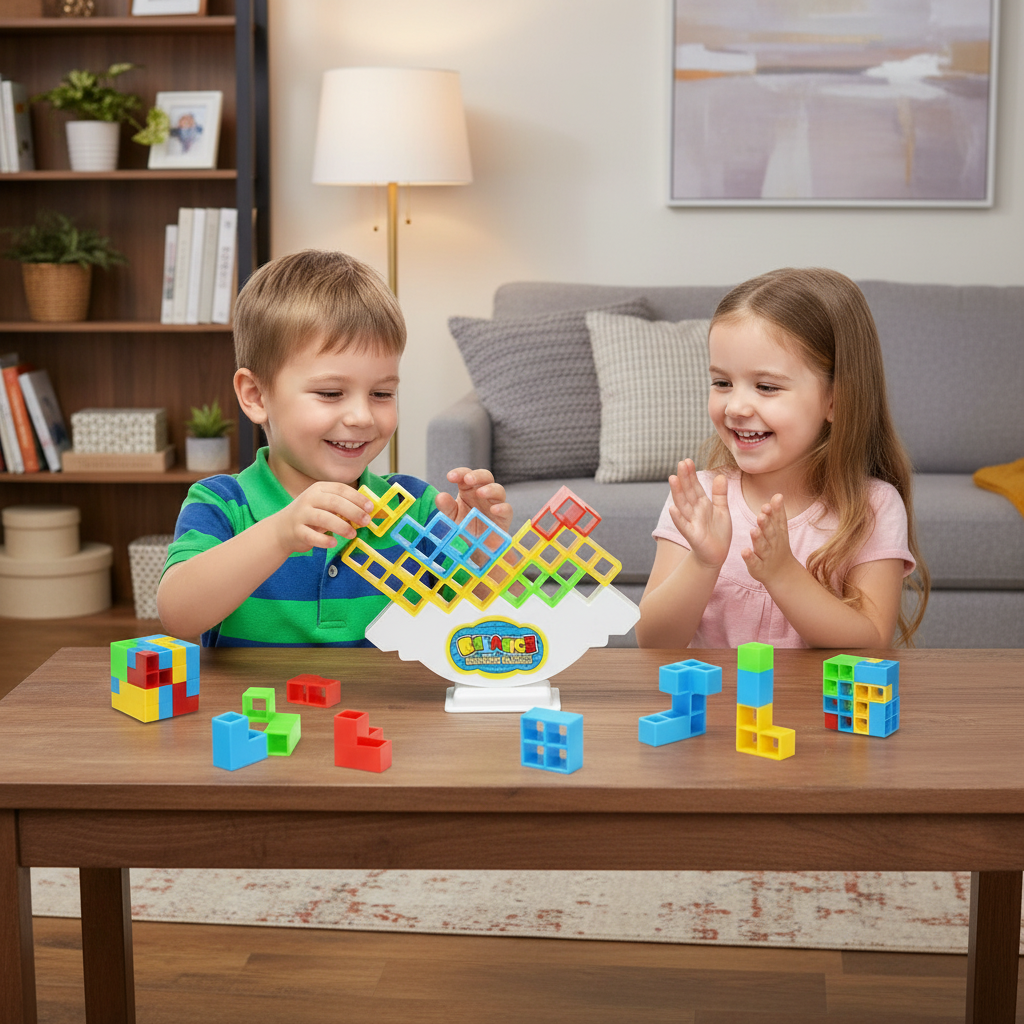 Jogo de Tabuleiro em Família de Empilhar Blocos Diversão para Todas as Idades