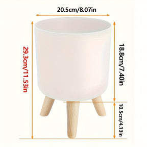 Cachepô Redondo Moderno com Pés de Madeira | Vaso Decorativo para Plantas Internas e Externas