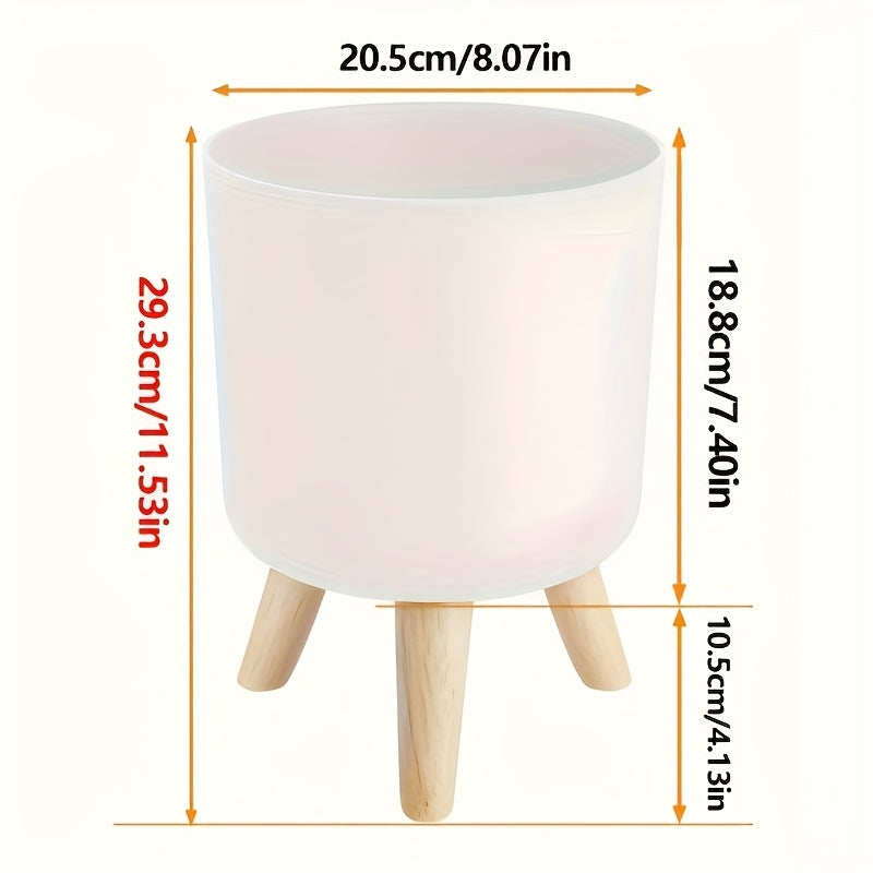 Cachepô Redondo Moderno com Pés de Madeira | Vaso Decorativo para Plantas Internas e Externas