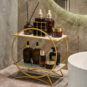 Organizador de Banheiro de Duas Camadas com Base de Orelha de Gato | Prateleira Elegante de Metal para Cosméticos e Skincare