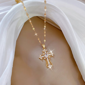 Colar com Pingente de Cruz Dourado Presente de Dia das Mães Joia