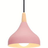 Modern Teardrop Pendant Light | Metal & Wood Hanging Lamp