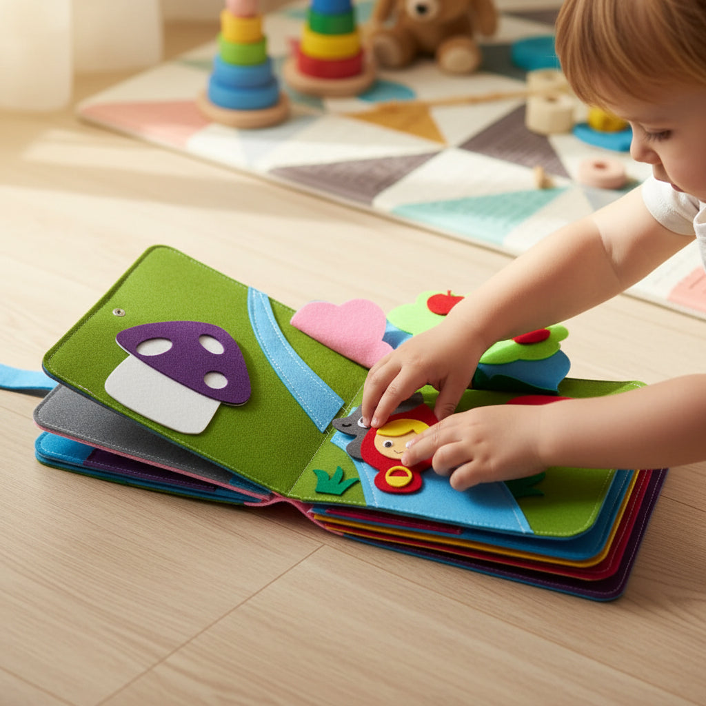 Conjunto de Livros de Feltro Brinquedo Educativo Interativo para Crianças Pequenas