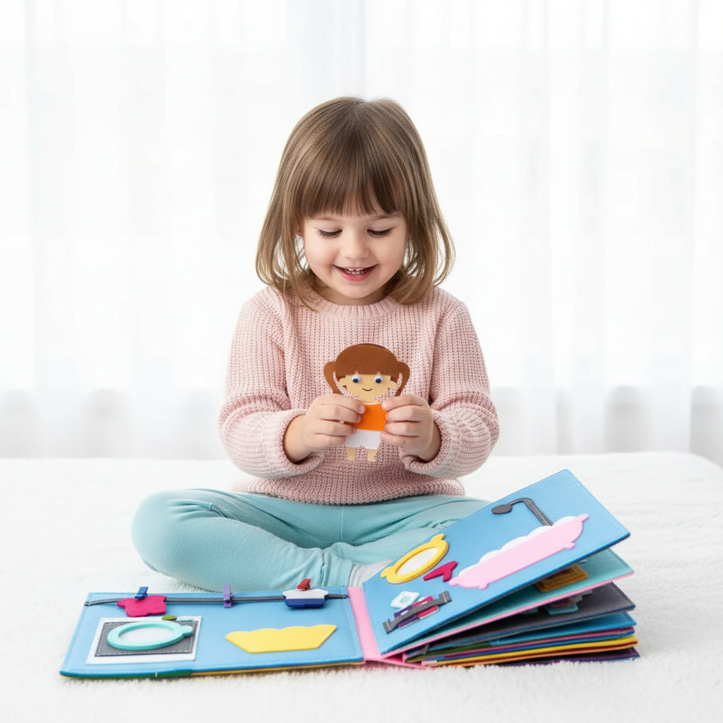 Conjunto de Livros de Feltro Brinquedo Educativo Interativo para Crianças Pequenas