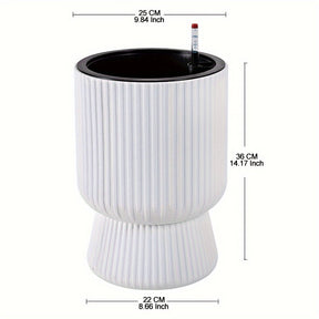 White Self-Watering Flower Pot | Modern Wine Glass Design Planter with Water Level Indicator