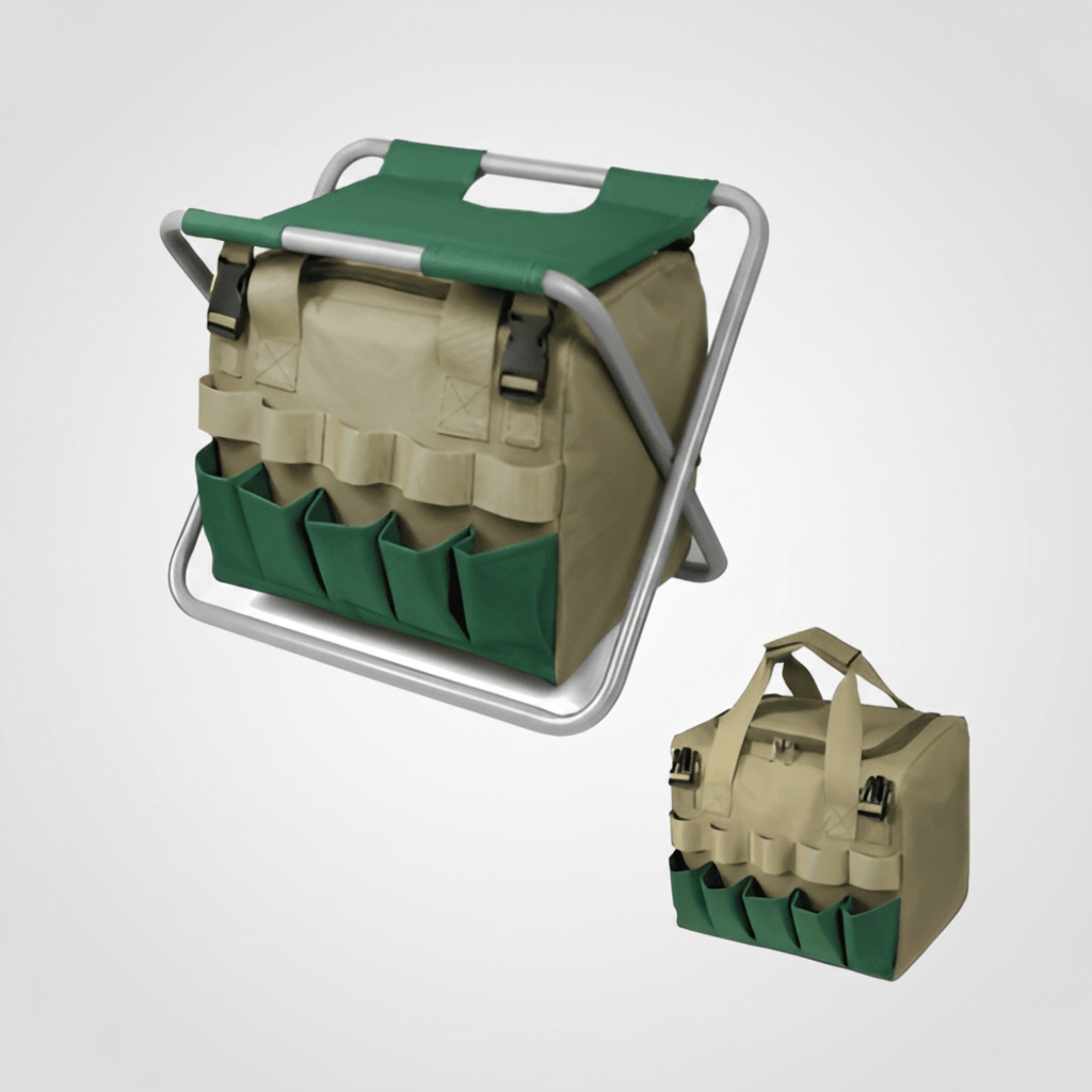 Conjunto de Ferramentas de Jardim com Banco Dobrável Portátil