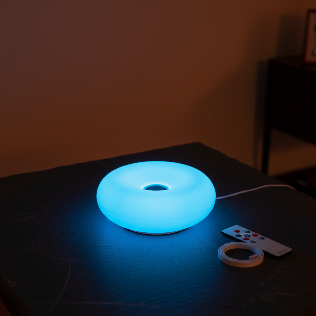 Sculptural donut lamp with frosted resin body