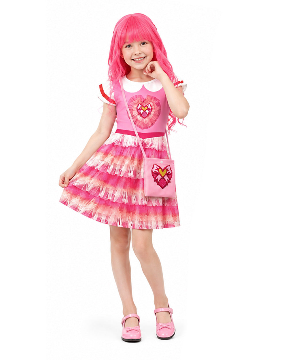 Conjunto de Vestido de Princesa Rosa e Bolsa Transversal Infantil