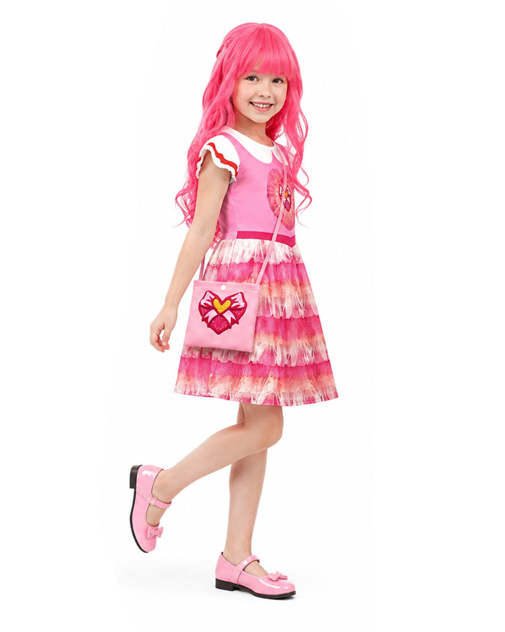 Conjunto de Vestido de Princesa Rosa e Bolsa Transversal Infantil