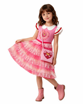 Conjunto de Vestido de Princesa Rosa e Bolsa Transversal Infantil