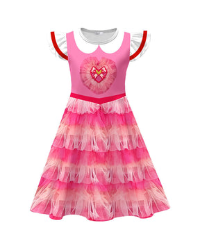 Conjunto de Vestido de Princesa Rosa e Bolsa Transversal Infantil