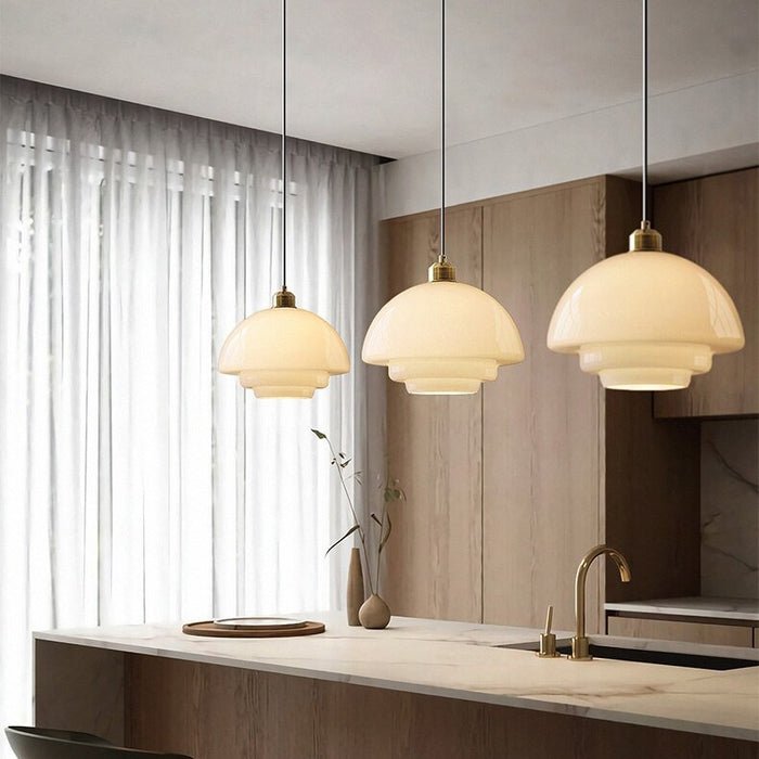 Pendente de Vidro Branco | Elegância Moderna de Meados do Século