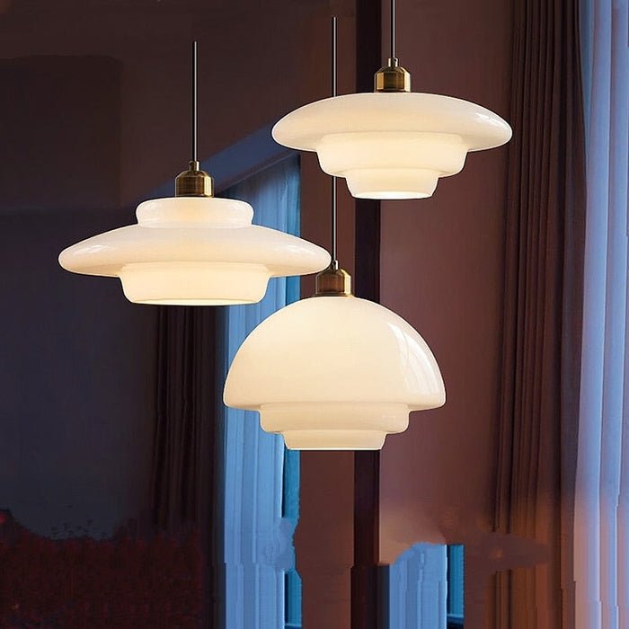 Pendente de Vidro Branco | Elegância Moderna de Meados do Século
