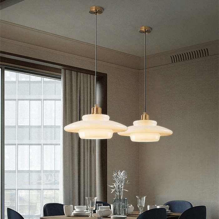 Pendente de Vidro Branco | Elegância Moderna de Meados do Século