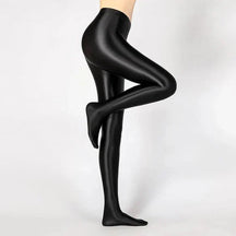 Leggings Lápis Sexy de Cintura Alta com Acabamento Brilhante e Opaco - Calças Justas de Alta Elasticidade