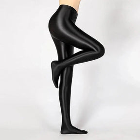 Leggings Lápis Sexy de Cintura Alta com Acabamento Brilhante e Opaco - Calças Justas de Alta Elasticidade