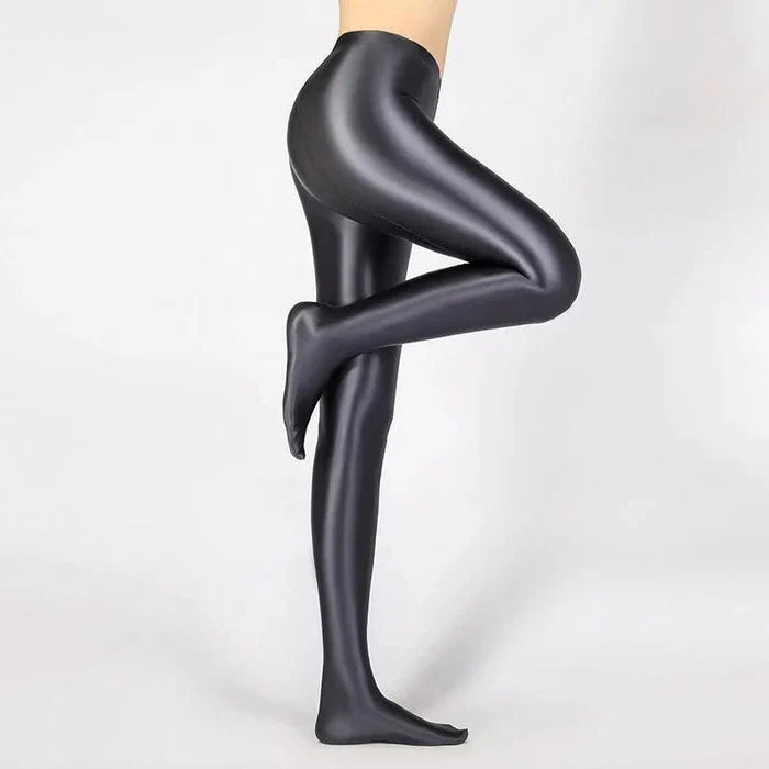 Leggings Lápis Sexy de Cintura Alta com Acabamento Brilhante e Opaco - Calças Justas de Alta Elasticidade