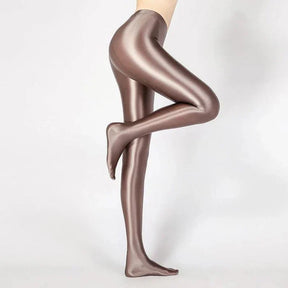 Leggings Lápis Sexy de Cintura Alta com Acabamento Brilhante e Opaco - Calças Justas de Alta Elasticidade