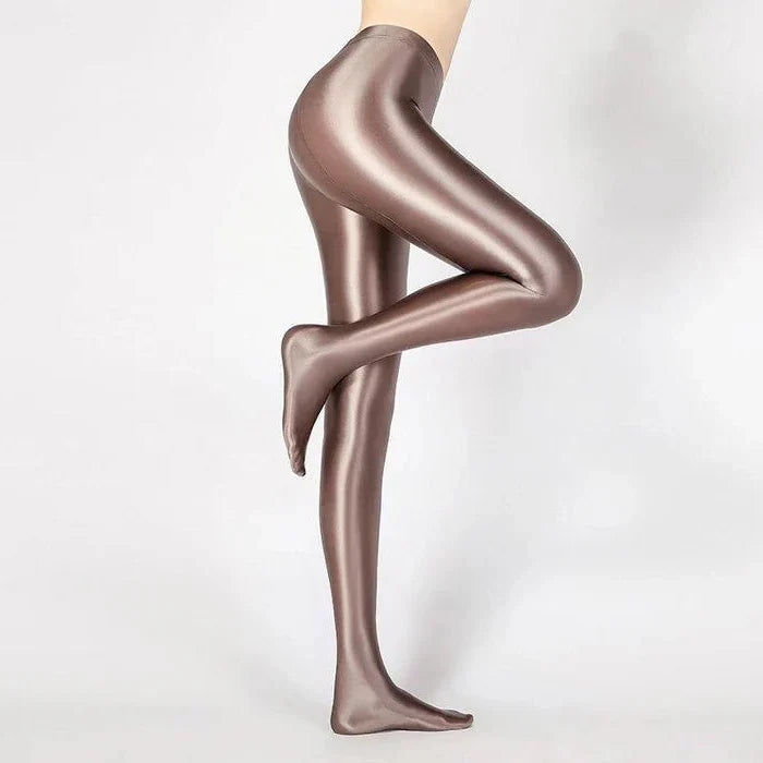 Leggings Lápis Sexy de Cintura Alta com Acabamento Brilhante e Opaco - Calças Justas de Alta Elasticidade