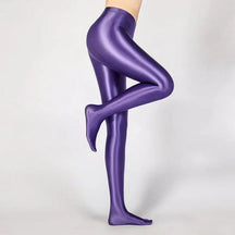 Leggings Lápis Sexy de Cintura Alta com Acabamento Brilhante e Opaco - Calças Justas de Alta Elasticidade