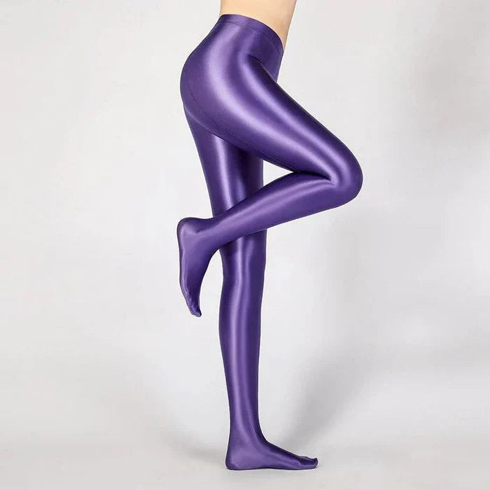 Leggings Lápis Sexy de Cintura Alta com Acabamento Brilhante e Opaco - Calças Justas de Alta Elasticidade