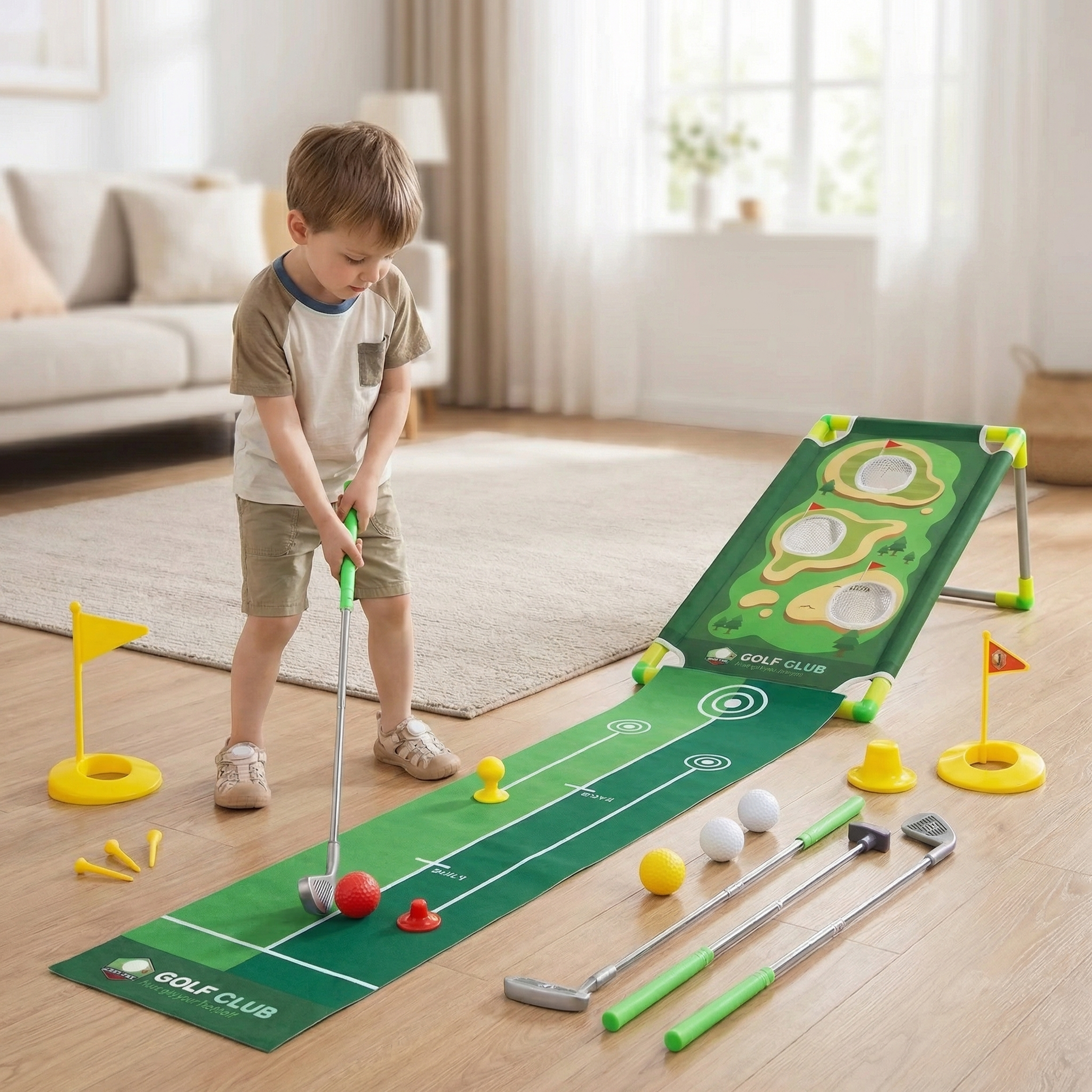 Tapete de Golfe com Taco Ajustável Conjunto para Jogos em Ambientes Internos
