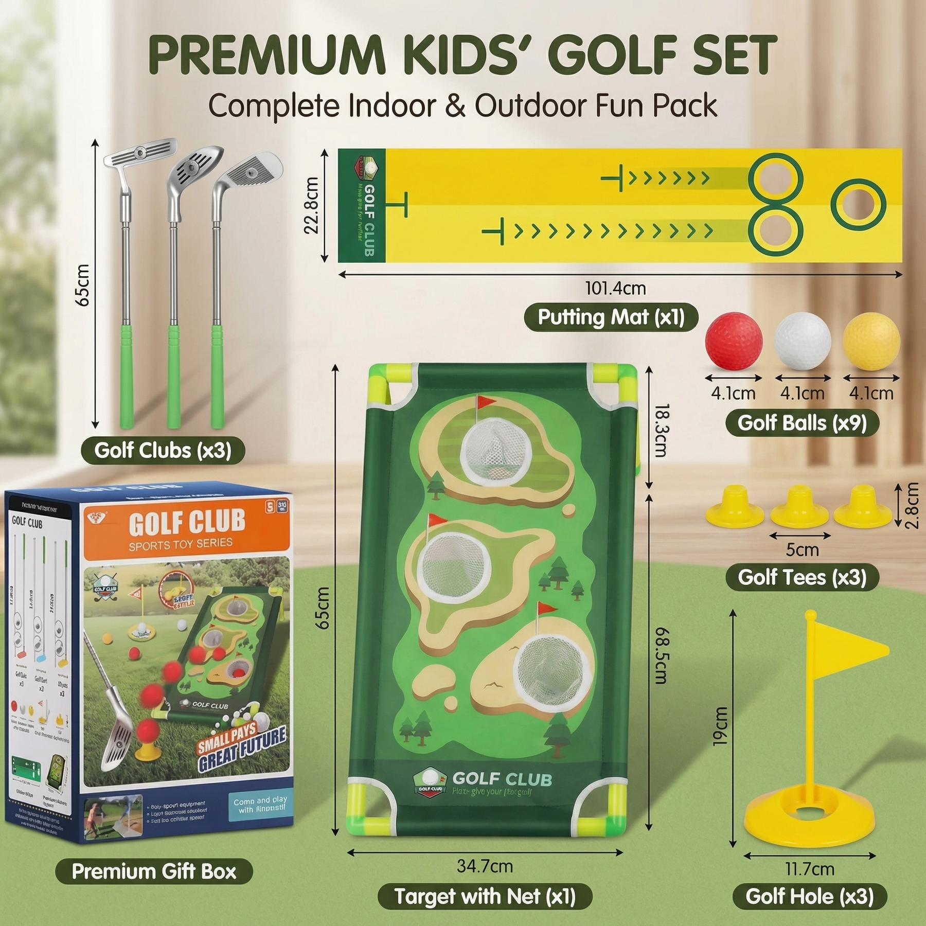 Tapete de Golfe com Taco Ajustável Conjunto para Jogos em Ambientes Internos