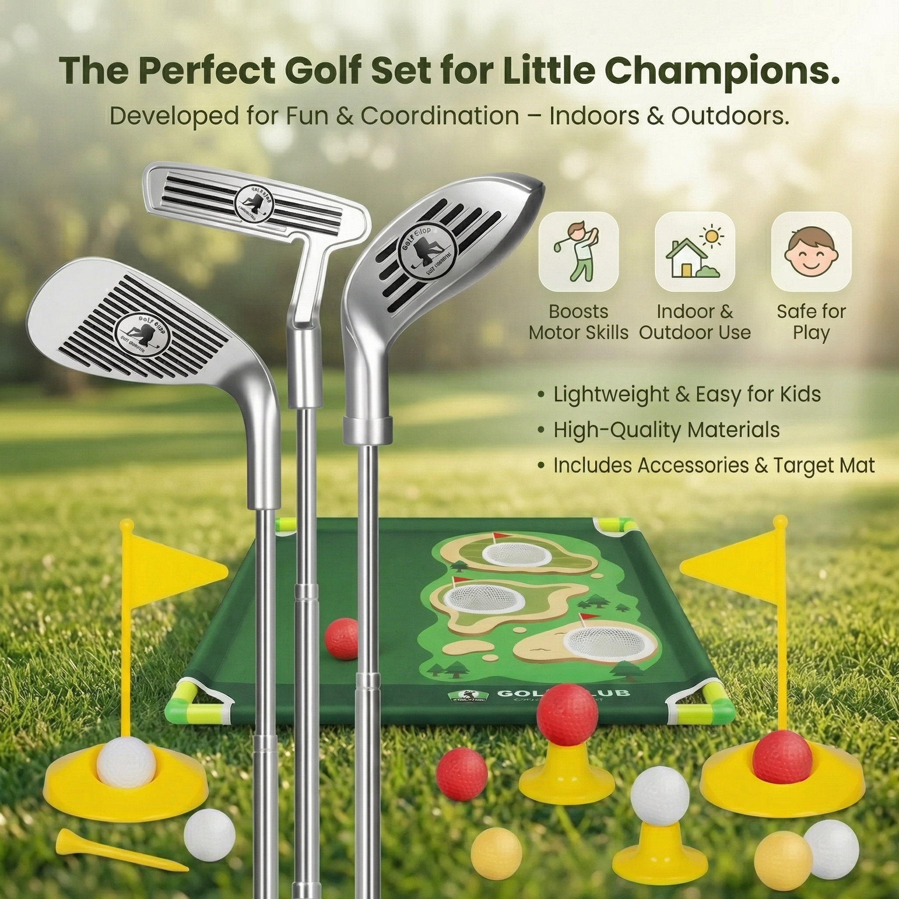 Tapete de Golfe com Taco Ajustável Conjunto para Jogos em Ambientes Internos