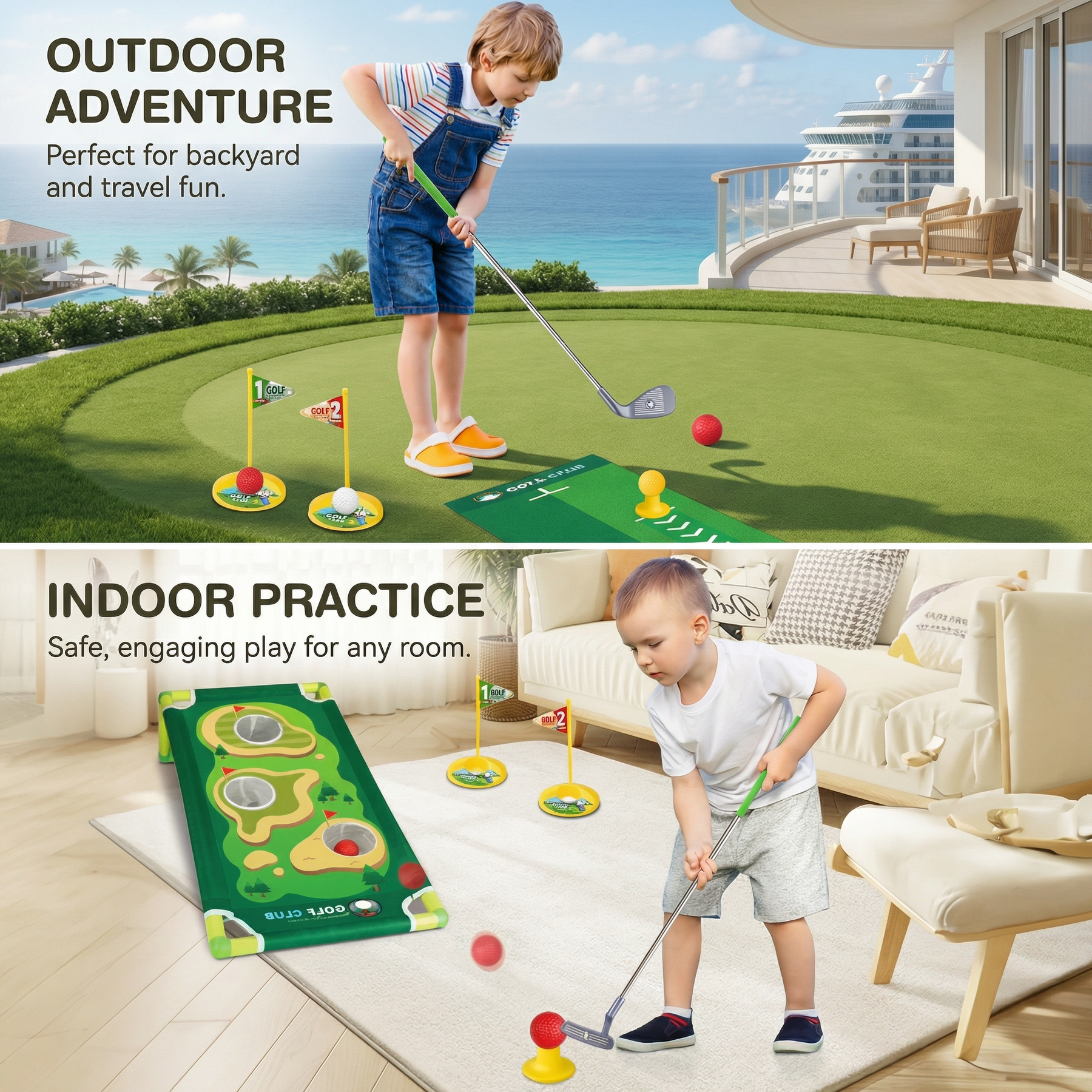 Tapete de Golfe com Taco Ajustável Conjunto para Jogos em Ambientes Internos