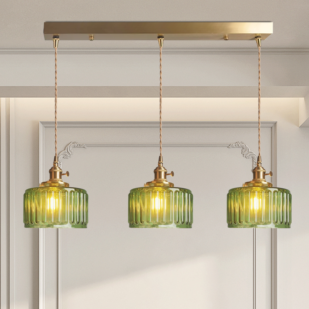 Luminária Pendente de Vidro Verde com Altura Ajustável