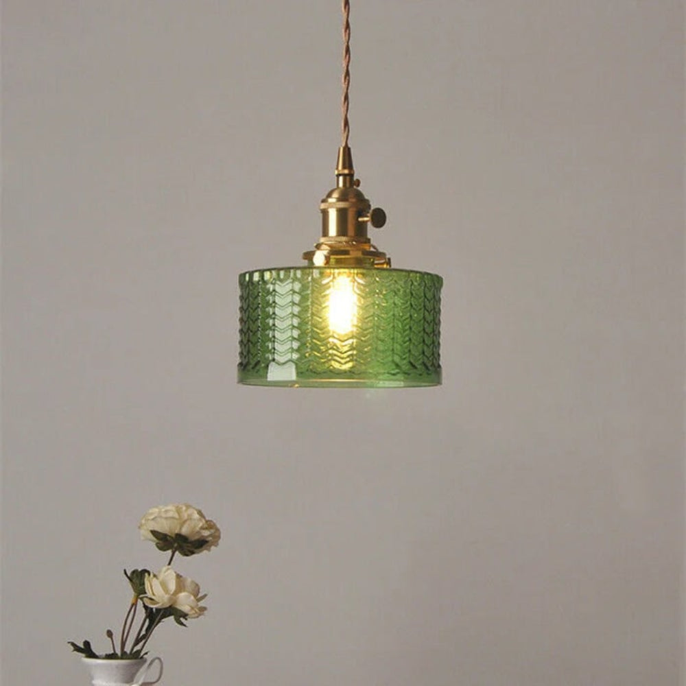 Luminária Pendente de Vidro Verde com Altura Ajustável
