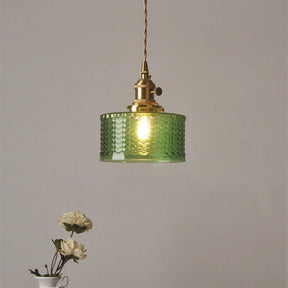 Luminária Pendente de Vidro Verde com Altura Ajustável