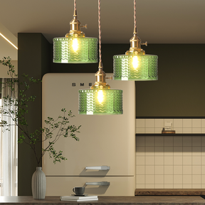 Luminária Pendente de Vidro Verde com Altura Ajustável