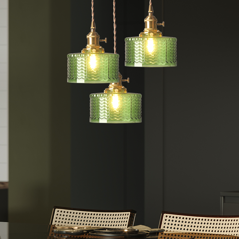 Luminária Pendente de Vidro Verde com Altura Ajustável