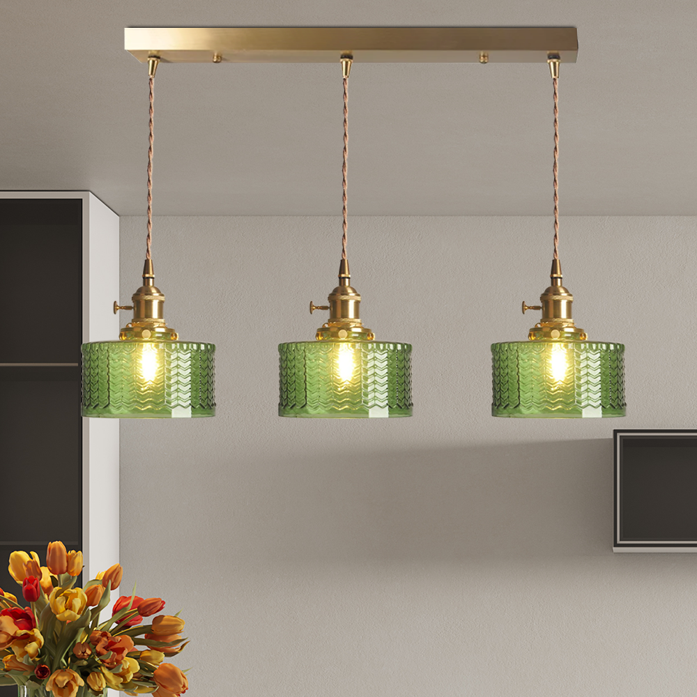 Luminária Pendente de Vidro Verde com Altura Ajustável