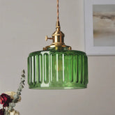 Luminária Pendente de Vidro Verde com Altura Ajustável