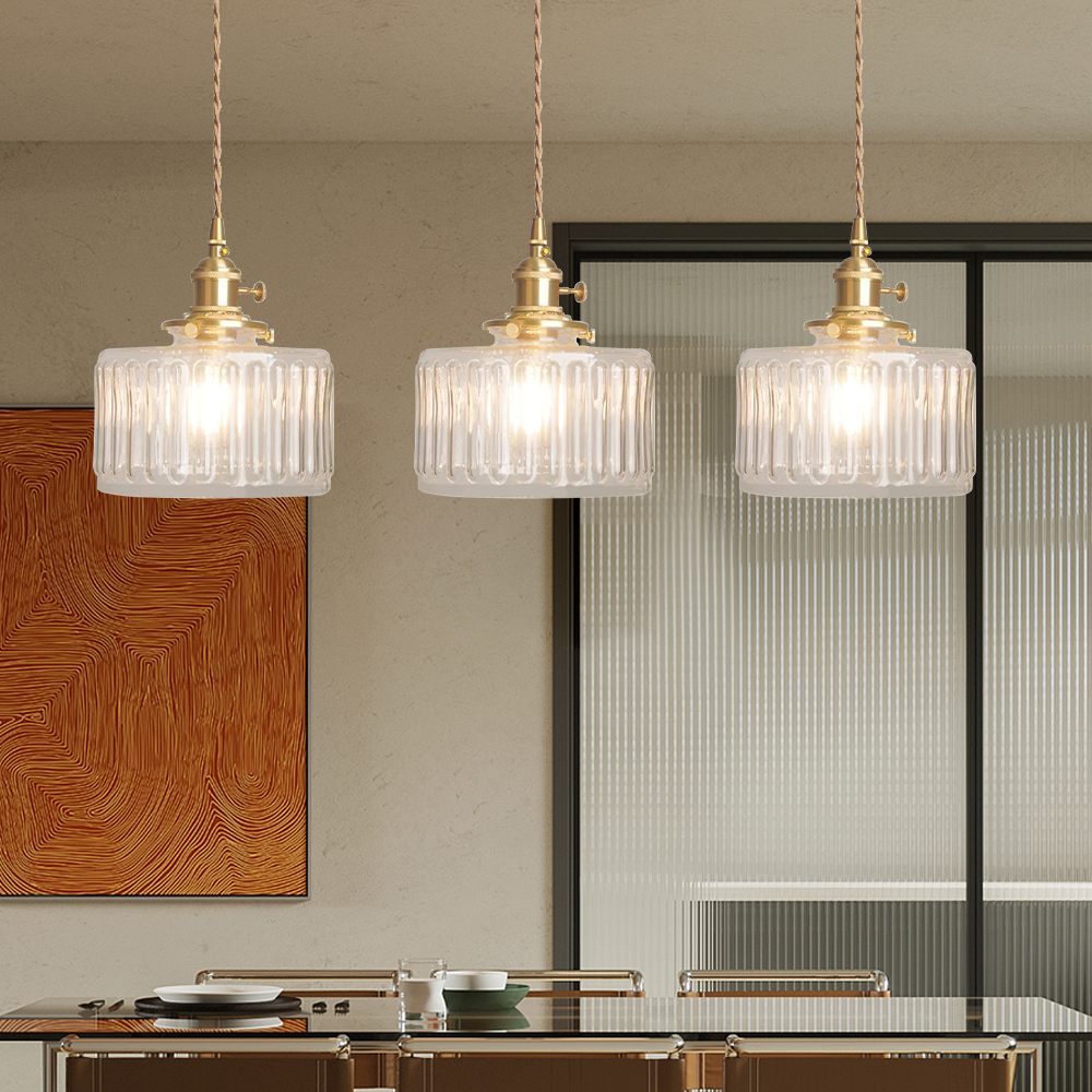 Luminária Pendente de Vidro Verde com Altura Ajustável