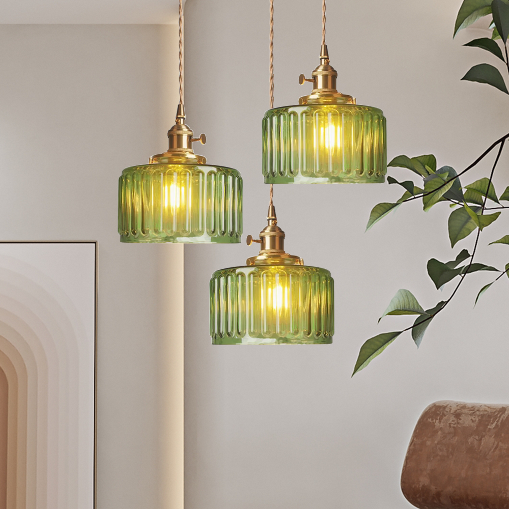 Luminária Pendente de Vidro Verde com Altura Ajustável