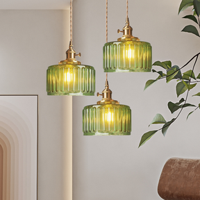 Luminária Pendente de Vidro Verde com Altura Ajustável