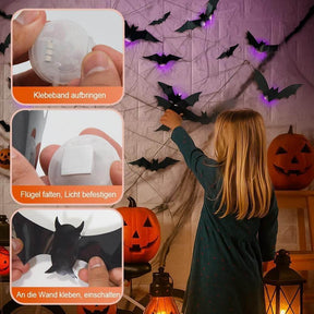 104-Piece Lighted Bat, Spider and Ghost Wall Decor Set