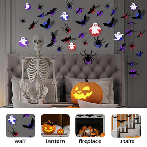 104-Piece Lighted Bat, Spider and Ghost Wall Decor Set