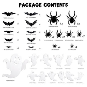 104-Piece Lighted Bat, Spider and Ghost Wall Decor Set