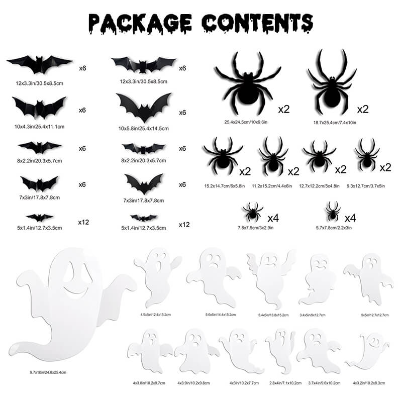104-Piece Lighted Bat, Spider and Ghost Wall Decor Set
