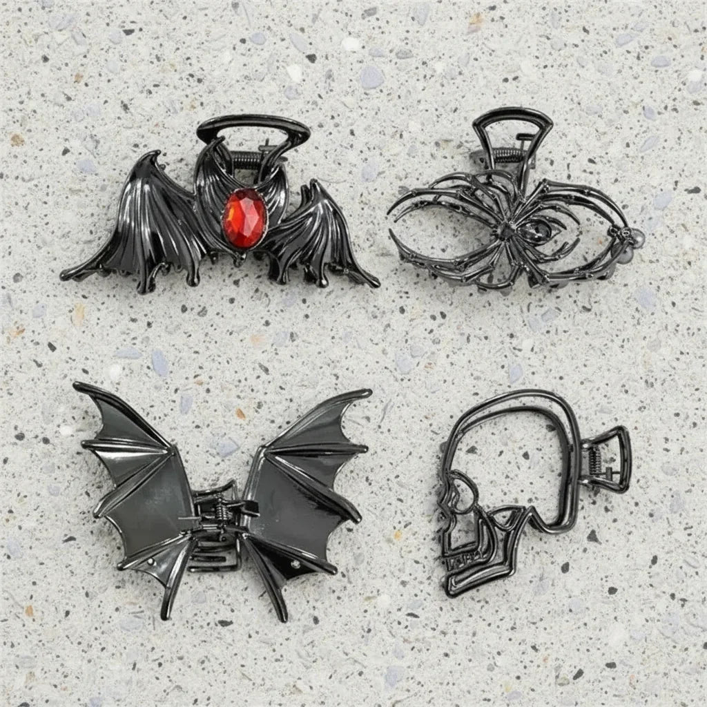 4-Piece Halloween Spider and Bat Hair Clip Set
