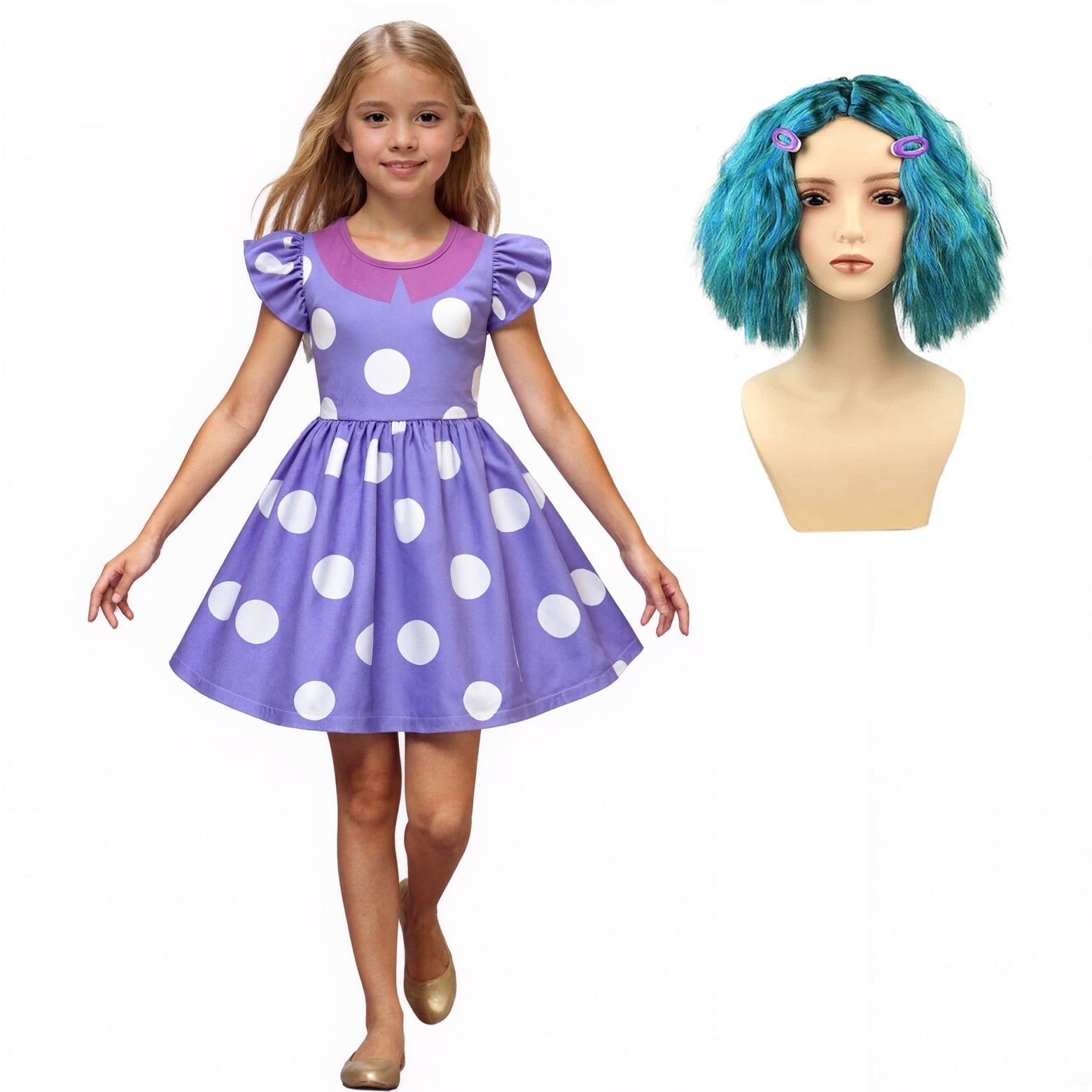 Fantasia de Halloween Infantil Vestido de Bolinhas com Babados para Festa