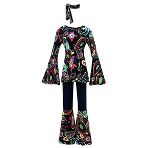 Fantasia de Halloween Adulta Conjunto Hippie Retrô de Calça Boca de Sino